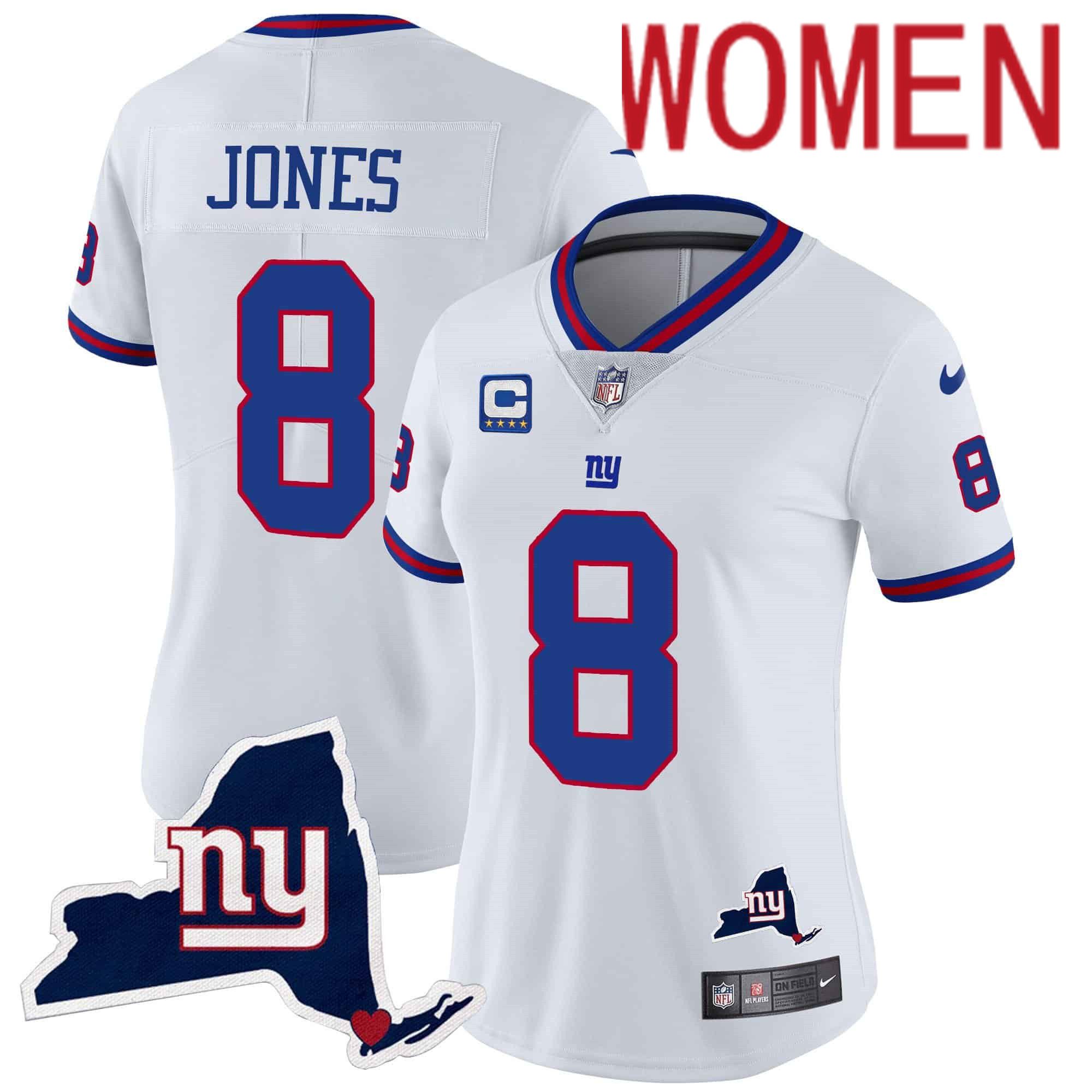 Women New York Giants #8 Jones White 2024 Nike Map Patch Limited NFL Jersey->customized nfl jersey->Custom Jersey